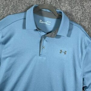 Under Armour Mens HeatGear Polo Shirt Blue Loose Fit Short Sleeve Large L G G